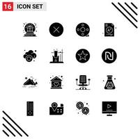 Group of 16 Modern Solid Glyphs Set for school a multimedia a clapper board Editable Vector Design Elements