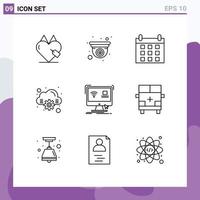 Pictogram Set of 9 Simple Outlines of monitor control web online cloud Editable Vector Design Elements