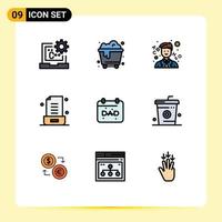 Mobile Interface Filledline Flat Color Set of 9 Pictograms of father calendar learn office letter Editable Vector Design Elements