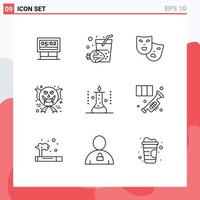 Pictogram Set of 9 Simple Outlines of science laboratory roles halloween scary face Editable Vector Design Elements