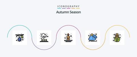Autumn Line Filled Flat 5 Icon Pack Including food. autumn. autumn. sun. autumn vector