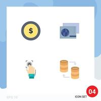 conjunto moderno de 4 iconos planos pictograma de identidad comercial finanzas pasaporte escanear elementos de diseño vectorial editables vector