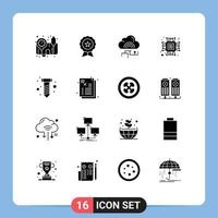 Universal Icon Symbols Group of 16 Modern Solid Glyphs of hardware micro network computer data Editable Vector Design Elements