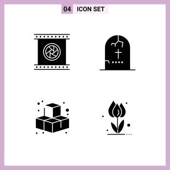 conjunto moderno de 4 glifos y símbolos sólidos, como lentes de cámara, religión, objetivo fotográfico, juego grave, elementos de diseño vectorial editables vector