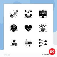 Set of 9 Modern UI Icons Symbols Signs for wifi pin outsourcing map network Editable Vector Design Elements