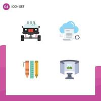 Pictogram Set of 4 Simple Flat Icons of auto computing dirt share essential tools Editable Vector Design Elements