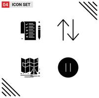 Universal Icon Symbols Group of 4 Modern Solid Glyphs of list control arrow map pause Editable Vector Design Elements