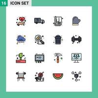 Pack of 16 Modern Flat Color Filled Lines Signs and Symbols for Web Print Media such as binary kitchen catalog gloves glouve Editable Creative Vector Design Elements