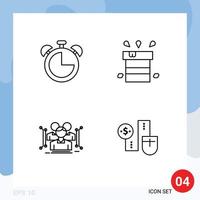 Pack of 4 Modern Filledline Flat Colors Signs and Symbols for Web Print Media such as alarm anthropometry timer miscellaneous data Editable Vector Design Elements