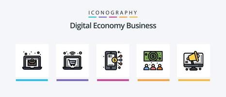 la línea de negocio de la economía digital llenó un paquete de 5 íconos que incluye un gráfico. en línea. Wifi. dólar. teléfono inteligente diseño de iconos creativos vector