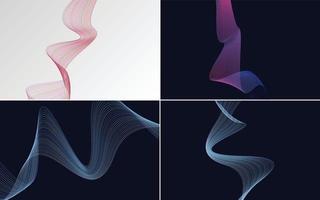 Set of 4 geometric wave pattern background Abstract waving line vector