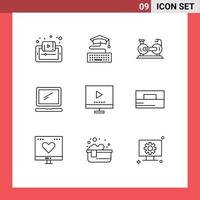 9 Thematic Vector Outlines and Editable Symbols of device computer education fittness exercise Editable Vector Design Elements