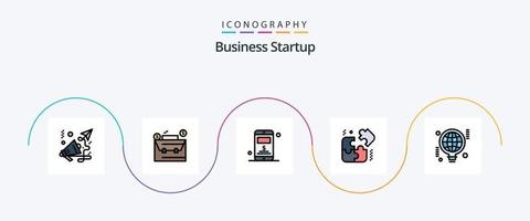 la línea de inicio de negocios llenó el paquete de iconos planos 5 que incluye la idea. mundo. móvil. bulbo. rompecabezas vector