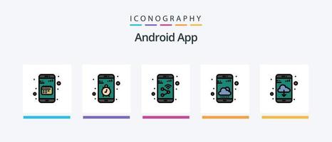 La línea de la aplicación de Android llenó el paquete de 5 íconos, incluida la notificación. aplicación aplicación ui controlar. diseño de iconos creativos vector