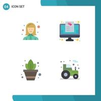 Set of 4 Modern UI Icons Symbols Signs for avatar gardening lady favorite potted plant Editable Vector Design Elements