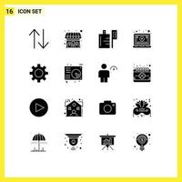 conjunto de 16 iconos de interfaz de usuario modernos signos de símbolos para herramientas de audio configuración de bebida pantalla elementos de diseño vectorial editables vector