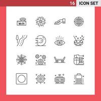 Group of 16 Modern Outlines Set for world connection universe communication globe Editable Vector Design Elements