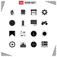 Universal Icon Symbols Group of 16 Modern Solid Glyphs of ux layout finish gear setting Editable Vector Design Elements