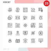 Set of 25 Modern UI Icons Symbols Signs for back to school bell recording school page Editable Vector Design Elements