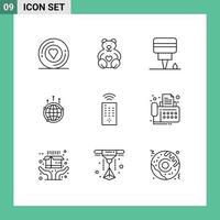 Pack of 9 creative Outlines of control global engine connection business Editable Vector Design Elements