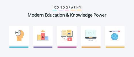 Modern Education And Knowledge Power Flat 5 Icon Pack Including education globe. education. growth . arrow. laptop. Creative Icons Design vector