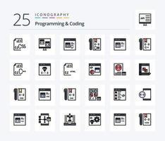 paquete de iconos llenos de 25 líneas de programación y codificación que incluye desarrollo. C. desarrollar. desarrollo. codificación vector