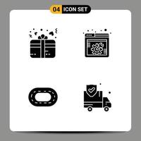 Modern Set of 4 Solid Glyphs Pictograph of gift track heart web setting insurance Editable Vector Design Elements