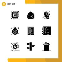 Pack of 9 Modern Solid Glyphs Signs and Symbols for Web Print Media such as hardware mobile graph pharmacy antidote Editable Vector Design Elements