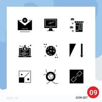 Pack of 9 creative Solid Glyphs of moon money pc bag laptop Editable Vector Design Elements