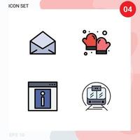 Universal Icon Symbols Group of 4 Modern Filledline Flat Colors of email info open cooking web Editable Vector Design Elements