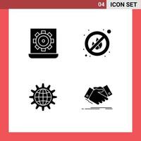 Mobile Interface Solid Glyph Set of 4 Pictograms of computer business preference no development Editable Vector Design Elements