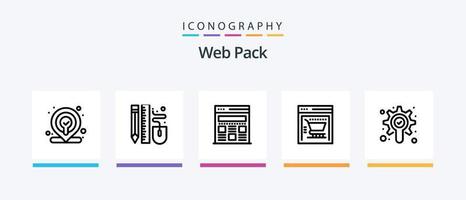 paquete web línea 5 paquete de iconos que incluye tienda web. comercio electrónico interactivo D. escala. lápiz. diseño de iconos creativos vector