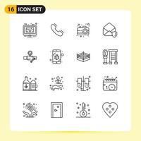 16 Thematic Vector Outlines and Editable Symbols of pipe open telephone mail user Editable Vector Design Elements