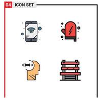 Pack of 4 Modern Filledline Flat Colors Signs and Symbols for Web Print Media such as mobile daubbell cooking kitchen chair Editable Vector Design Elements