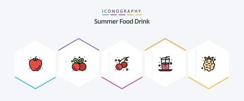 bebida de comida de verano paquete de iconos de 25 líneas completas que incluye comida. alimento. verano. bebida. cereza vector