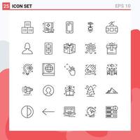 Mobile Interface Line Set of 25 Pictograms of tool crash document hammer huawei Editable Vector Design Elements