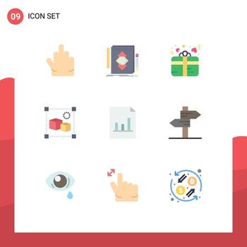 conjunto moderno de 9 colores planos y símbolos, como caja de documentos, diseño de procesamiento de regalos, elementos de diseño vectorial editables vector