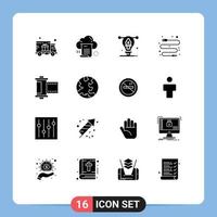 Mobile Interface Solid Glyph Set of 16 Pictograms of film usb computing data illustration Editable Vector Design Elements