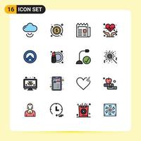 Universal Icon Symbols Group of 16 Modern Flat Color Filled Lines of beauty seurity newsletter shield heart care Editable Creative Vector Design Elements