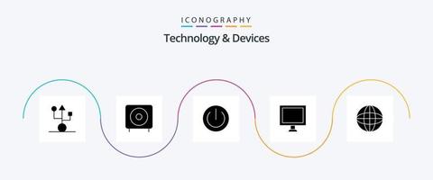 paquete de iconos de glifo 5 de dispositivos que incluye pantalla. computadora. productos poder. electrónica vector