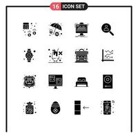 Universal Icon Symbols Group of 16 Modern Solid Glyphs of search networking dashboard find processing Editable Vector Design Elements