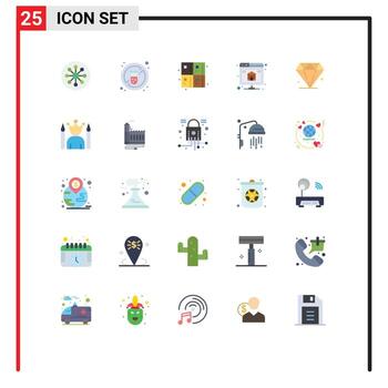 25 User Interface Flat Color Pack of modern Signs and Symbols of diamond hosting medicine database formula Editable Vector Design Elements