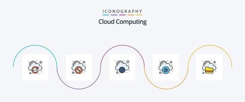 la línea de computación en la nube llenó el paquete de iconos planos 5 que incluye la carpeta. servidor. tecnología. red. nube vector