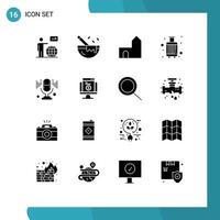 Modern Set of 16 Solid Glyphs and symbols such as suitcase case restaurant baggage fortress Editable Vector Design Elements