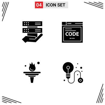 Mobile Interface Solid Glyph Set of 4 Pictograms of data education control code training Editable Vector Design Elements
