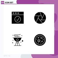 Modern Set of 4 Solid Glyphs Pictograph of app food aperture photo summer Editable Vector Design Elements