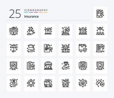 Insurance 25 Line icon pack including security. bank. protection. insurance. death vector