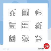 Modern Set of 9 Outlines Pictograph of page banner education announcement right Editable Vector Design Elements