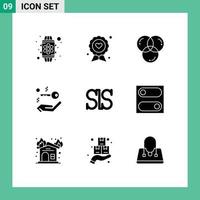 Solid Glyph Pack of 9 Universal Symbols of salus coin key label house development Editable Vector Design Elements