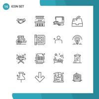 Universal Icon Symbols Group of 16 Modern Outlines of chariot mailbox pub mail interface Editable Vector Design Elements